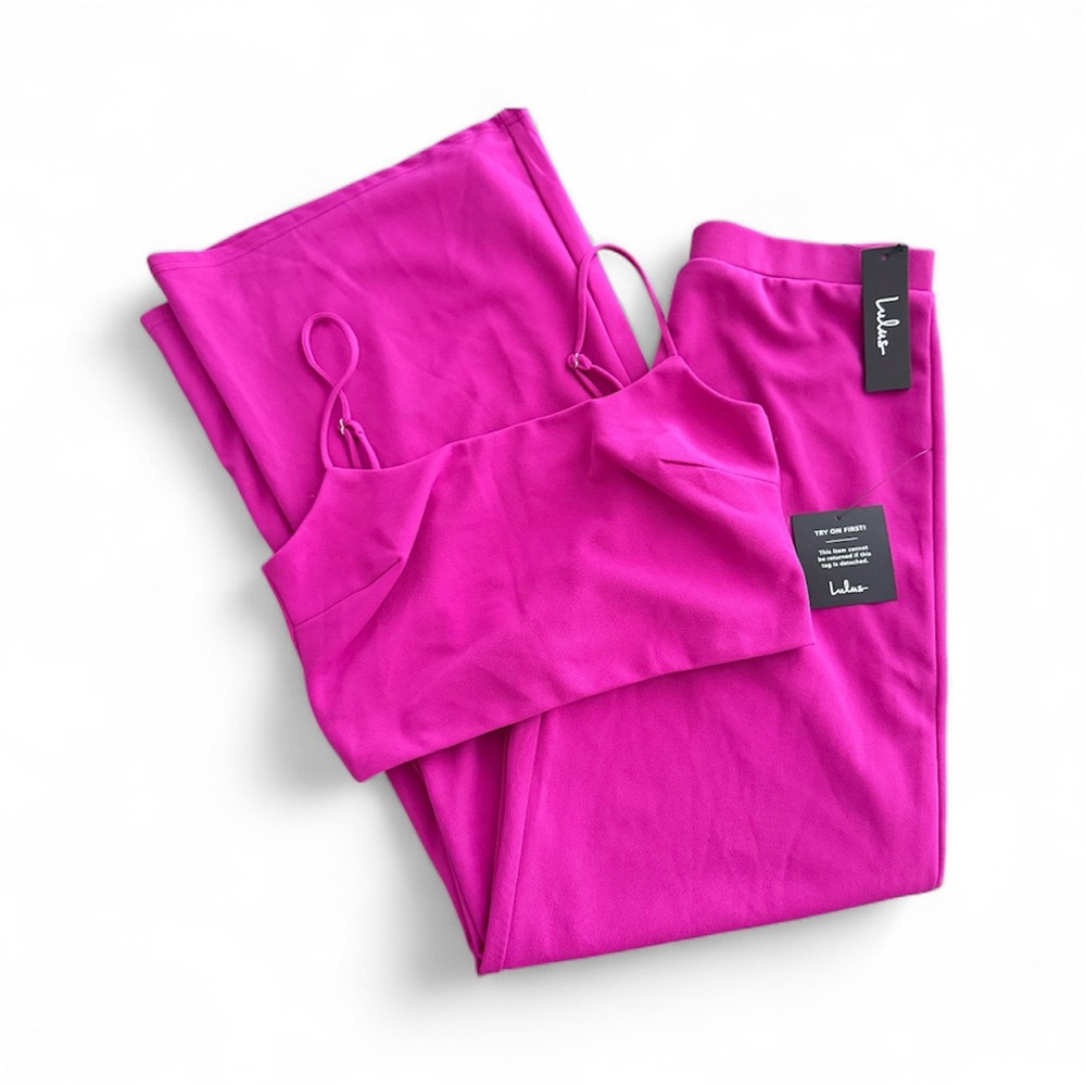 Lulus’ Women’s Magenta High Waisted Wide Leg Pant & Top Set Size M NWT